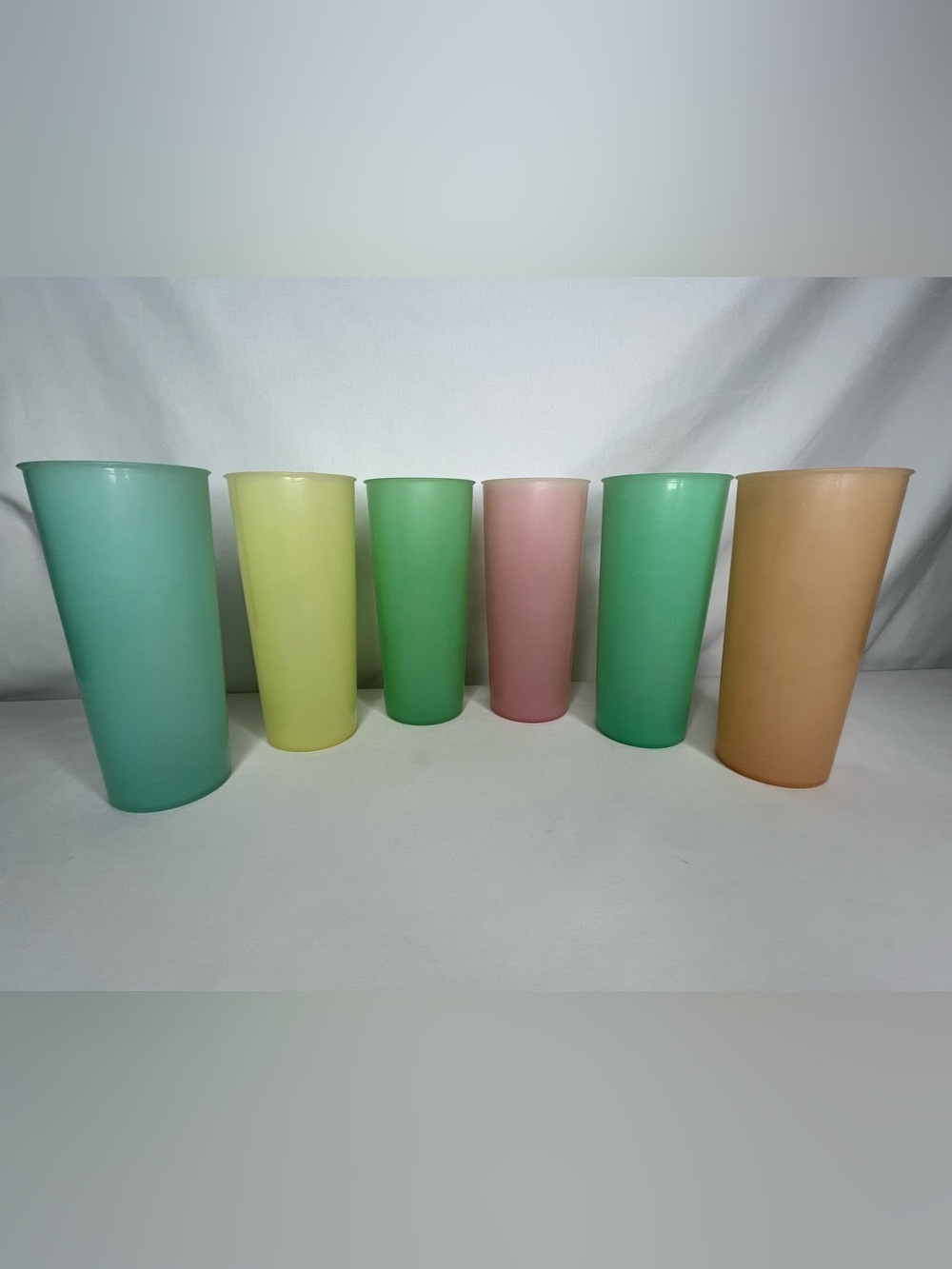 Set of 6 Vintage Pastel TUPPERWARE #107 Tall Tumbler 6.5" Cups 16 Oz USA